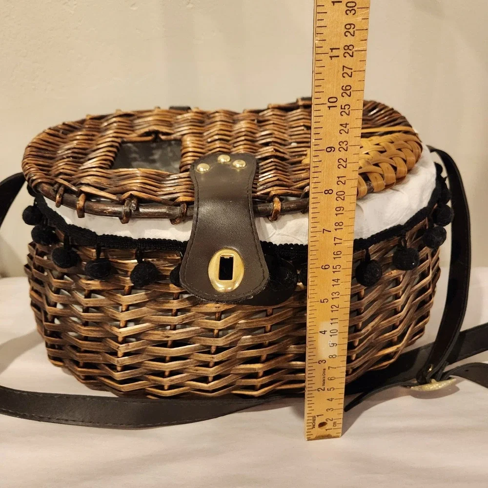 Vintage Decor, Wicker Picnic Basket/Hamper/Creel, leather strap & Closure